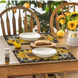 Sunflower & Bee Dining Placemats - Black and Yellow